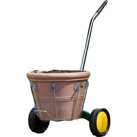 Carro de transporte de plantas, diseño robusto, brazos de garra ajustables, color verde militar. (1/2)
