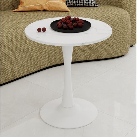 Tavolino rotondo 70 cm in marmo artificiale bianco HAVRYA (1/5)