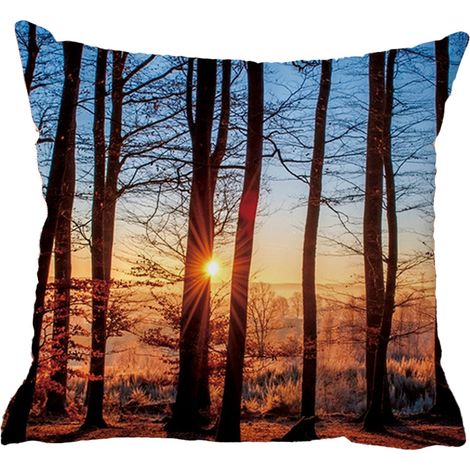 Housse de coussin élégante pour canapé, motif forêt automnale (1/5)