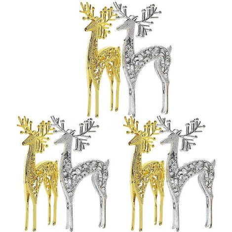1 lot de 6 pendentifs de Noël en forme de cerf, plaqués or et argent, décorations exquises-16.7x9x2cm-Silver (1/2)