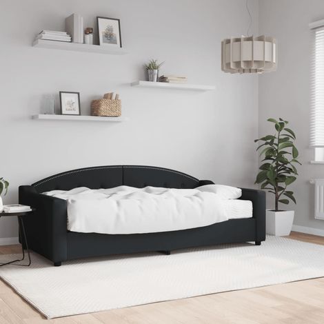 Tagesbett mit Matratze Schwarz 90x190 cm Stoff