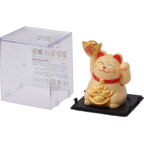2-Zoll-Solar-Weihnachtsfigur mit winkendem Arm, Glückskatze, einladend winkende Hand, Glückskatze, Gelb (1/5)