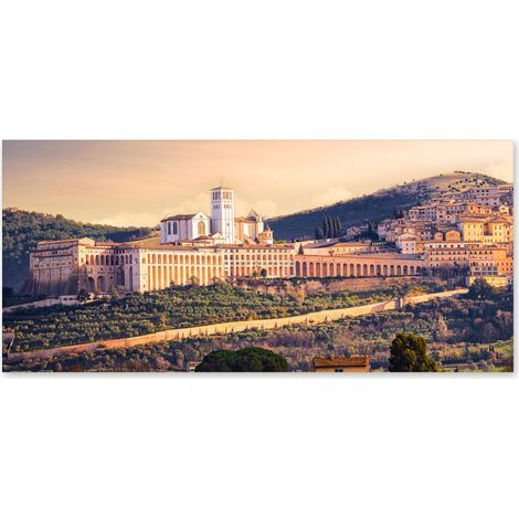 Lupia - Quadro moderno su Tela Canvas DEEP 65X143 cm, con paesaggi e localismi italiani, per casa, soggiorno, capezzale camera da letto, hotel, ufficio, PERUGIA - ASSISI BASILICA S. FRANCESCO (1/4)