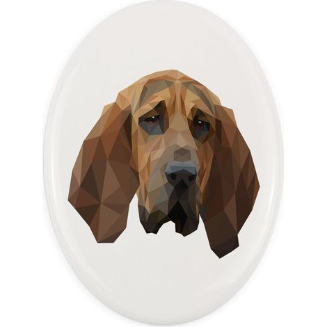 Sabueso, perro de San Huberto: azulejo geométrico con foto e inscripción de Art-Dog (1/4)
