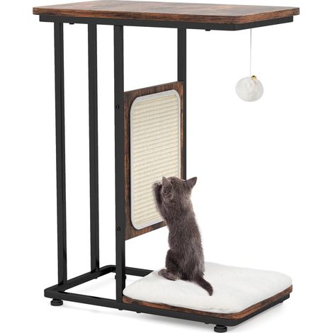 Goplus – Arbre à chat multifonction 50x30x64cm – Griffoir en sisal naturel – Coussin amovible lavable – Table d'appoint en forme de C