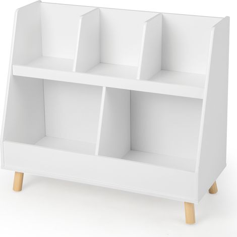Bibliothèque blanche 5 cubes avec rangement livres et jouets, avec bords arrondis et kit anti-basculement pour chambre et école (1/5)