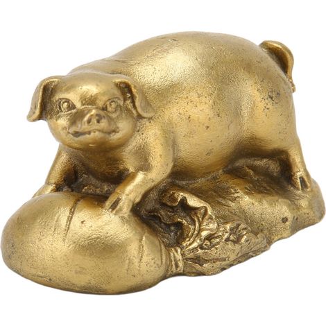 Squisita e graziosa statuetta di maialino in ottone che rappresenta la convergenza della ricchezza, una statuetta di maiale portafortuna, una statuetta di animale per ufficio, biblioteca o tavolo da p