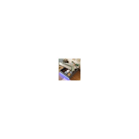Lit coffre 90x200 cm avec éclairage LED télécommandée, ports USB-Type-C, poches de rangement, sans tête de lit, sans matelas, gris (1/5)