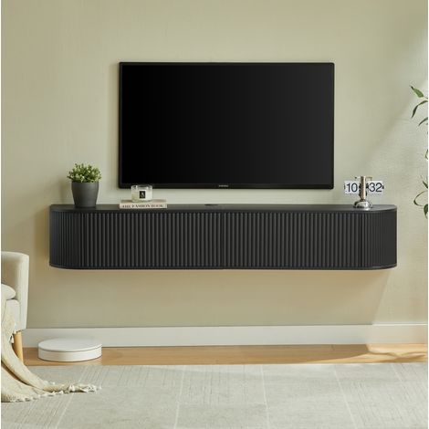 Mueble TV mural flotante 180 cm, gran espacio de almacenamiento, pasa-cables, negro HAVRYA (1/5)
