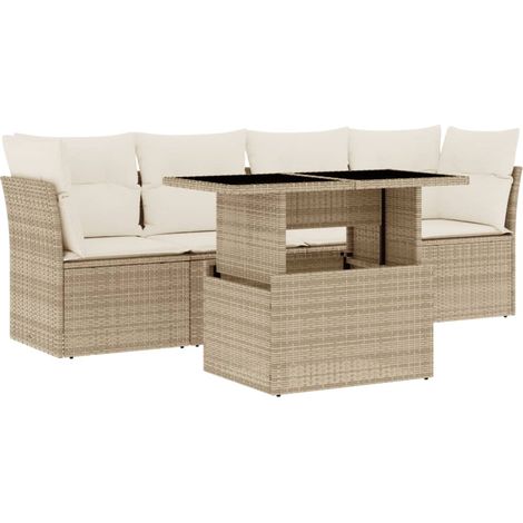 Set Divano da Giardino 5 pz con Cuscini Beige in Polyrattan vidaXL (1/5)