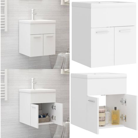 Armoire d'évier avec lavabo intégré Blanc Aggloméré - Meuble De Salle De Bain - Meuble Vasque - Lavabo Intégré - Armoire D'évier - Rangement Salle De Bain - Home & Living (1/5)