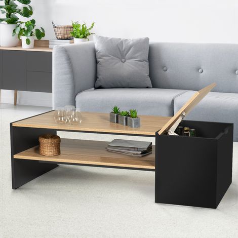 Mesa de centro de bar contemporánea IZIA con estuche negro y madera (1/5)