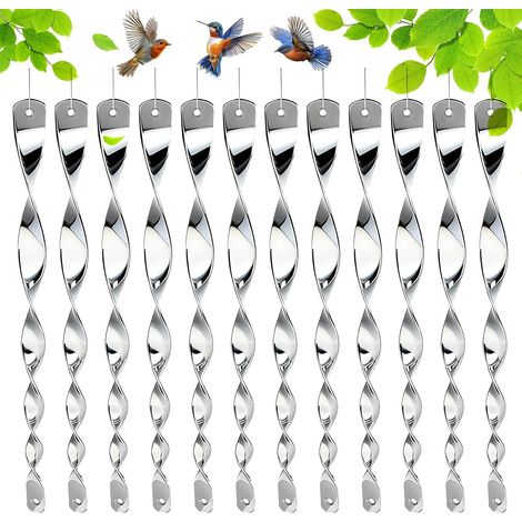 12Pcs Effaroucheur Oiseaux Argenté - Répulsif Pigeon Réfléchissant Anti Oiseaux Exterieur pour Balcon Jardin Arbres Fruitiers - Spirale Anti Pigeon Rotative Éolien (1/5)