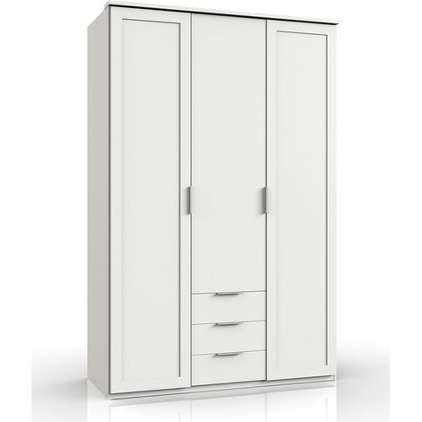 Armoire placard meuble de rangement coloris imitation chêne blanc - Longueur 135 x Hauteur 208 x Profondeur 58 cm -PEGANE-