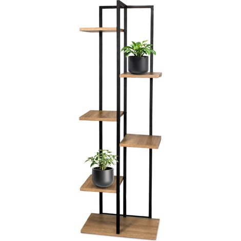Blumentreppe Metall mit 5 Ablagen – Blumenständer Regal 126x40 cm – Pflanzentreppe aus Holz und Metall