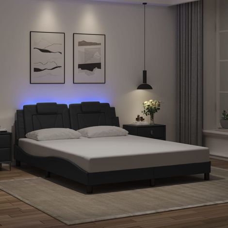 vidaXL Cadre de lit Viana avec LED sans matelas noir 160x200 cm (1/5)