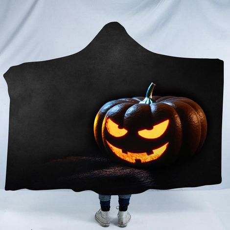 Couverture Capuche - Couverture Épaisse à Double Couche avec Chapeau - Pour Enfants et Adultes - 150 x 130 cm - Motif Fantôme et Citrouille - Halloween (1/5)