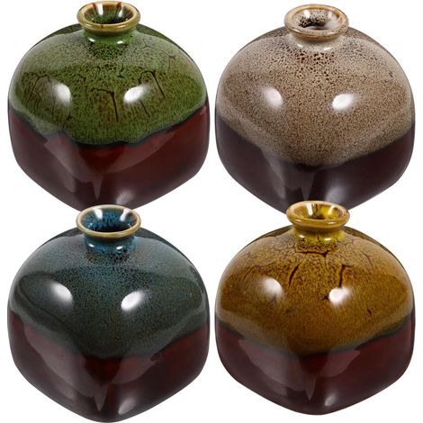 Lot de 4 Mini Vases en Céramique pour Plantes Vertes Vases Hydroponiques Décoratifs de Bureau Coloris Assortis pour Composition de Fleur et Décoration Maison Couleur Aléatoire (1/5)