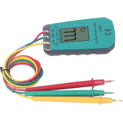 Testeur de séquence triphasé avec affichage LCD, détecteur de rotation de phase, 40-600 V pour les tests (1/5)
