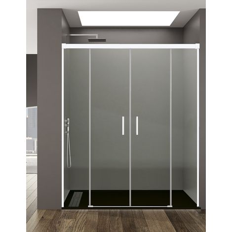 ALLSTONE BASIC Duschabtrennung 2+2 ohne Bodenprofil 5 Farben 2 Glasarten 6mm in Aluminium Weißes-profil 190-200 cm Transparentes glas (1/4)