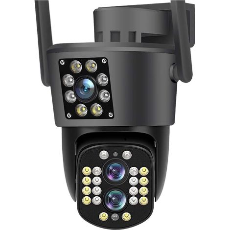 Caméra de sécurité à domicile Caméra IP 5K 12MP extérieure à trois objectifs Protection de sécurité caméras de Surveillance Zoom 10X détection de mouvement CCTV caméra PTZ 360 °(5K Black Add 128GB) (1/5)