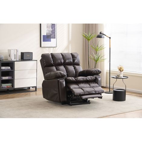 Sillón Elevador Eléctrico de Dos Motores, Masaje 8 Puntos, Calor Lumbar, Reposacabezas Ajustable, Franela Marrón (1/5)