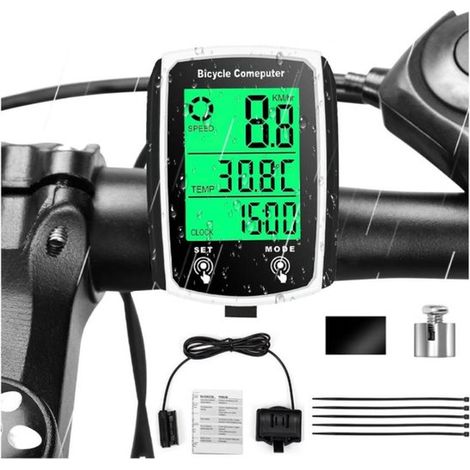 Ciclocomputador，Cuentakilómetros con cable，Resistente al agua，Velocímetro HD，19 funciones，Cuentakilómetros para MTB，Blanco y negro (1/5)