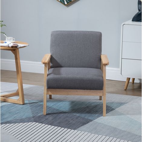Fauteuil lounge gris 64x70x72 cm – structure en bois, montage requis (1/5)