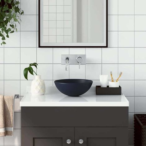 vidaXL Lavabo de salle de bain Céramique Bleu foncé Rond (1/5)