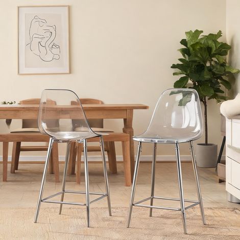 Tabourets de bar transparents lot de 2 avec piètement métal (1/5)