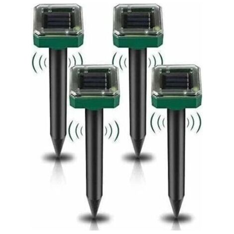 Lot de 4 piquets répulsifs à taupes solaires - Répulsif à taupes à ultrasons - Élimination des taupes à énergie solaire pour taupes, serpents, campagnols, gophers et autres animaux..DEBUNS (1/5)