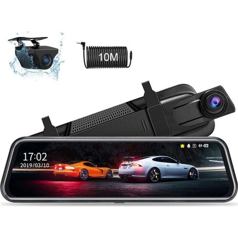 10" Dashcam Rearview Mirror FHD 1080P Dashcam Car Rearview Mirror Touch Screen Dashcam Car Front Rear with Backup Camera IP68 Waterproof WDR Night Vision 170° Wide Angle 10M Cable (1/5)
