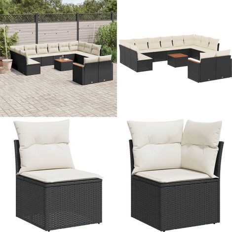 13-tlg. Garten-Sofagarnitur mit Kissen Schwarz Poly Rattan - Gartenmöbel - Esszimmergarnituren - Outdoor-Lounge - Rattanmöbel - Balkonmöbel - Home & Living (1/5)