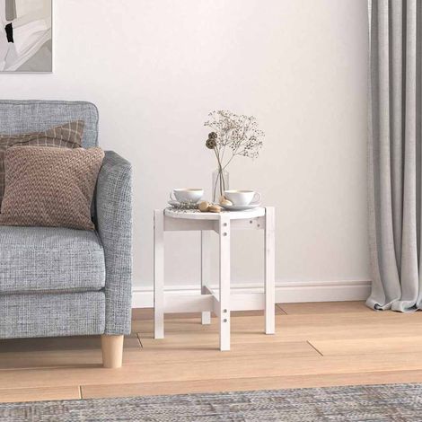 Table basse Table d'appoint pour Salon Chambre - Blanc Ø 42,5x45 cm Bois massif de pin BV400837 - BonneVie (1/5)