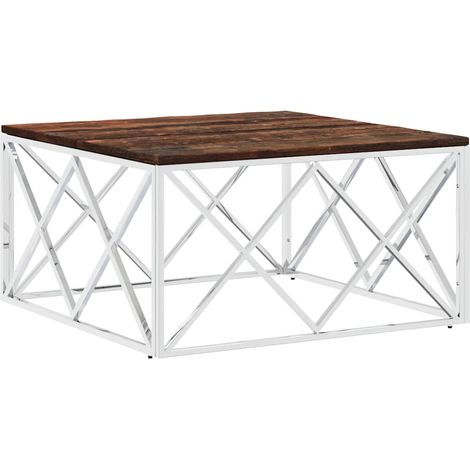 Maison Exclusive - Tavolino Salotto in Acciaio Inox e Legno Massello di Recupero (1/5)