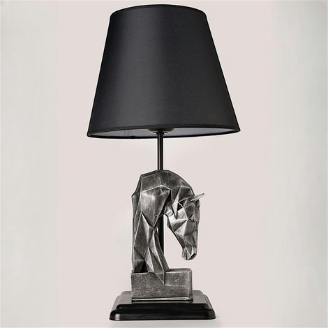 Lampe de salon décorative noire, tête de cheval argentée SILE