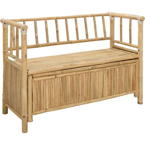 Banc de rangement de jardin, 110 x 47 x 80 cm, en bambou naturel. (1/5)