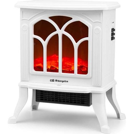 Cheminée électrique Orbegozo 1500W effet flamme et feu avec arrêt de sécurité, blanc
