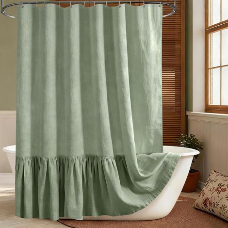 Rideau de Douche en Lin Vert 180x180 cm – Imperméable, Antimoisissure & Antibactérien, Tissu Épais 180GSM avec Ourlet lesté Lourd, Lavable Rideau de Douche, avec 12 Crochets (1/5)