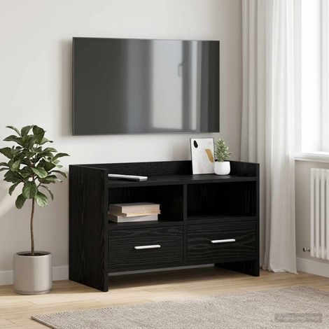 Meuble TV 2 tiroirs 2 étagères en bois d’ingénierie chêne noir 71,5 x 33 x 47 cm - PANGIVO (1/5)