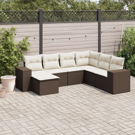 Canapé de Jardin Modulaire en Résine Tressée Marron avec 7 Coussins et Rangement (1/3)