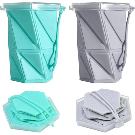 Lot de 2 Gobelet Pliable avec Couvercle en Plastique Verre Pliable de Voyage 260 Ml Tasse en Silicone Gobelet Retractable pour Pique-Nique, Camping, Randonnée, Fitness et Voyage (1/5)