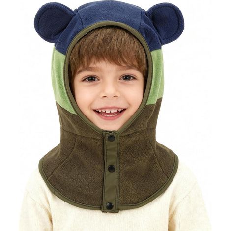 Cagoule polaire enfant 4-7 ans, coupe-vent, chaude, 3 en 1, avec cache-cou, bleu (1/5)