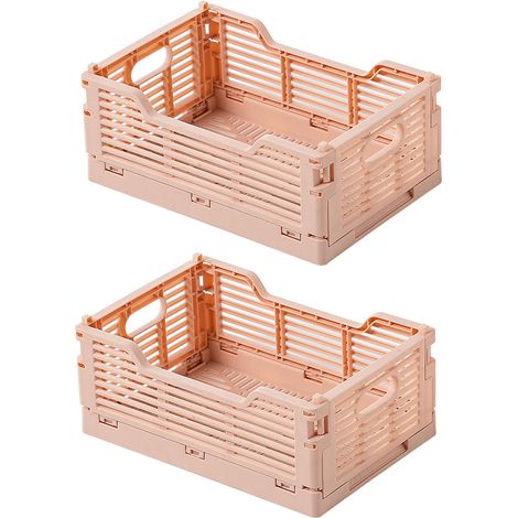 (Rose, 22 x 15 x 9 cm) Lot de 2 Caisses Rangement Pliable Casier Pliant Cagette Plastique Pliable Boîte de Rangement pour Cuisine, Bureau, Chambre (1/5)