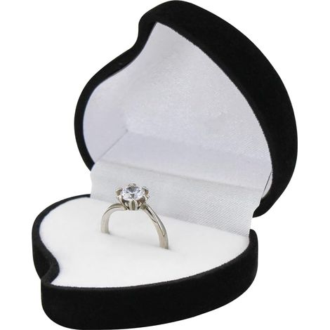Porte Alliance Mariage en velours, Boite Bague à Fente Simple en Forme de Coeur, Petit Boite Alliance pour Mariage, Fiançailles, Cérémonie (Noir) (1/5)