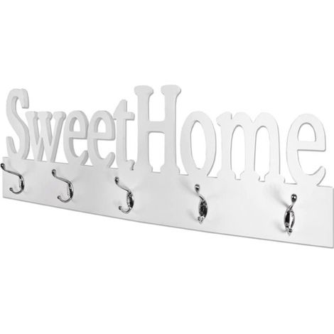 Patère Murale 5 Crochets "Sweet Home" 74cm Blanc