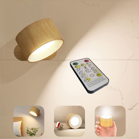 luminaires muraux télécommande LED réglable 360° rotatif 3 teintes veilleuse fixation aimantée déco intérieure (1/5)