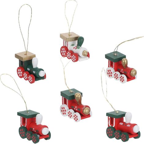 Décorations de Noël en bois : tête de train à suspendre au sapin (lot de 6) (1/4)