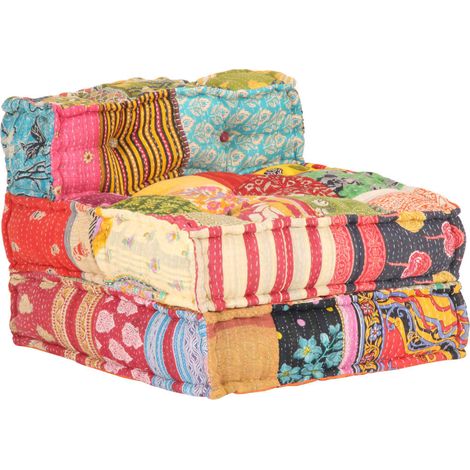 Maison Chic – Pouf modulaire multicolore en tissu coton – Design patchwork – Dimensions 57x67x51cm – Conception modulable pour agencements variés (1/5)