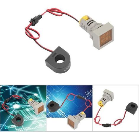 Indicateur LED 2 en 1, Mini ampèremètre/voltmètre à affichage numérique, lampe de signalisation carrée (jaune) - (1/4)